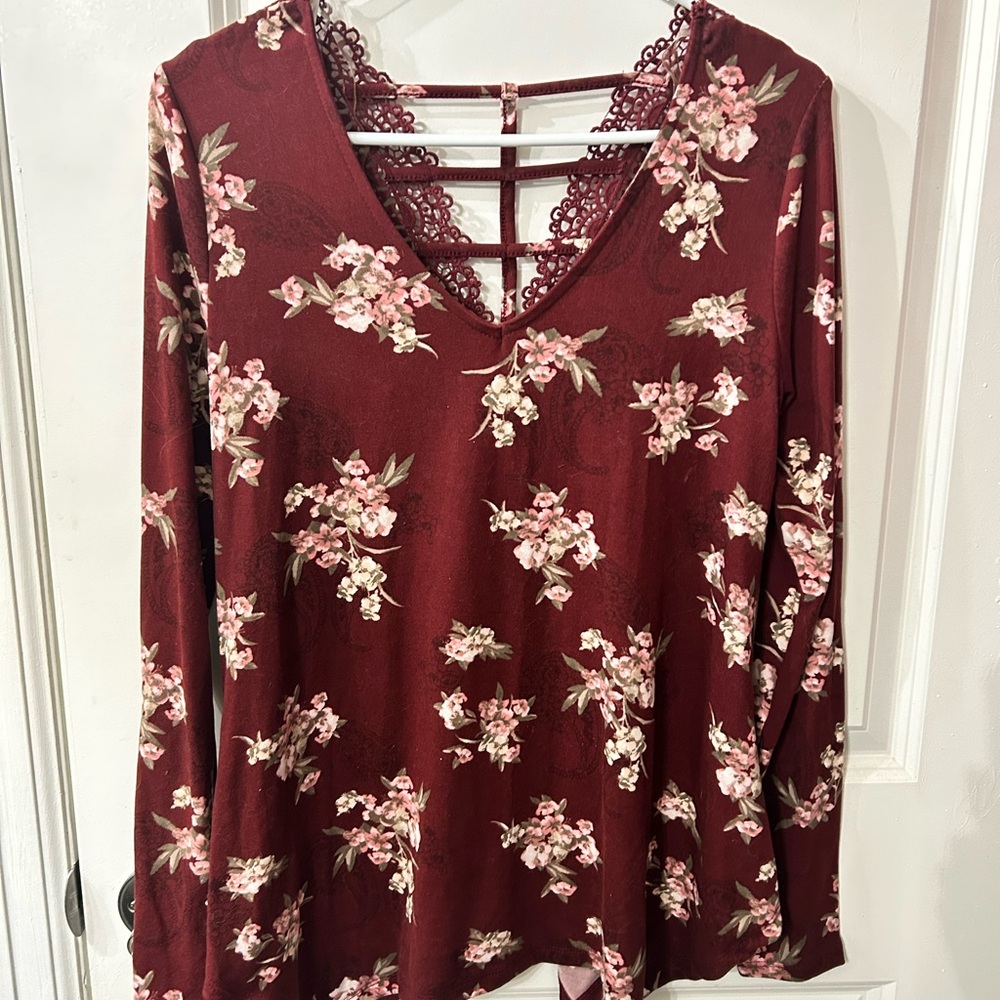 Daytrip Burgundy Floral Long Sleeve Top
